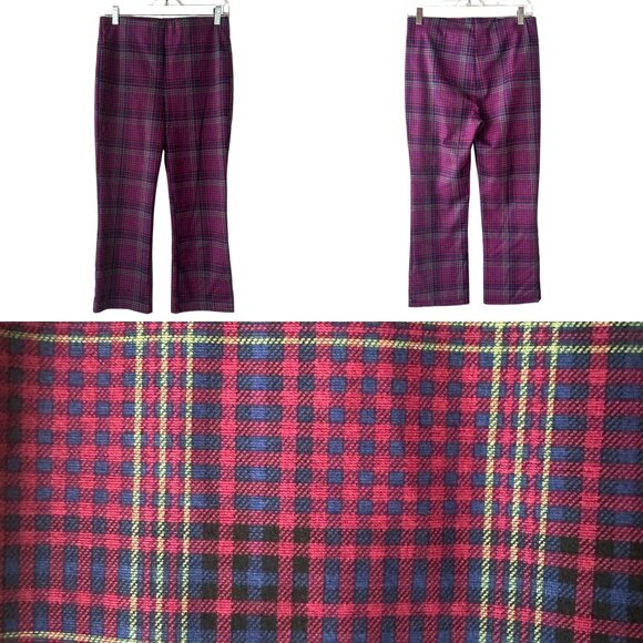 Sold🎈Sanctuary Plaid Kick Flare Knit Pants Medium Wine Purple Navy Cropped - Picture 1 of 6